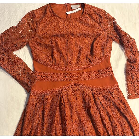 ASOS DESIGN long sleeve prom dress in lace with circle trim details Rust Size 12 - Picture 7 of 11
